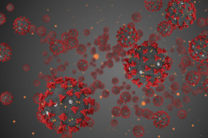 3D rendering, coronavirus cells covid-19 influenza flowing on gr